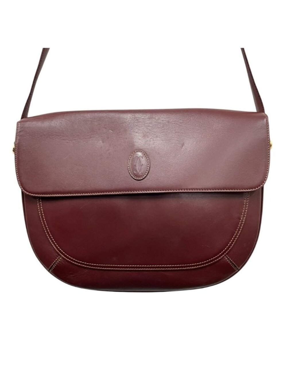Cartier Must Line Leather Shoulder Bag Flap Vintage Bordeaux